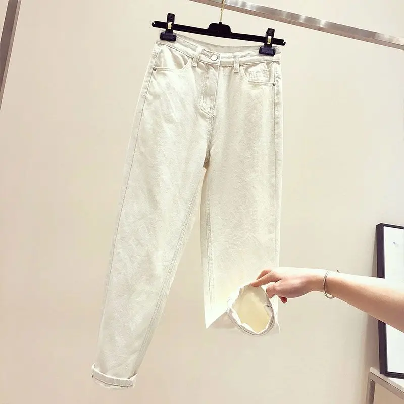 

Jeans Women's New Korean Fashion Loose Cropped Trousers Slim High Waist Retro Street 2021 Zipper Pocket