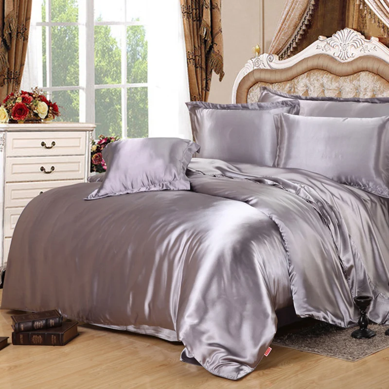Sisher Silk Luxury Bedding Set European Solid Color Bed Linen Adult Mordern Duvet Cover Sets Single Queen King Size Quilt Covers | Дом и сад