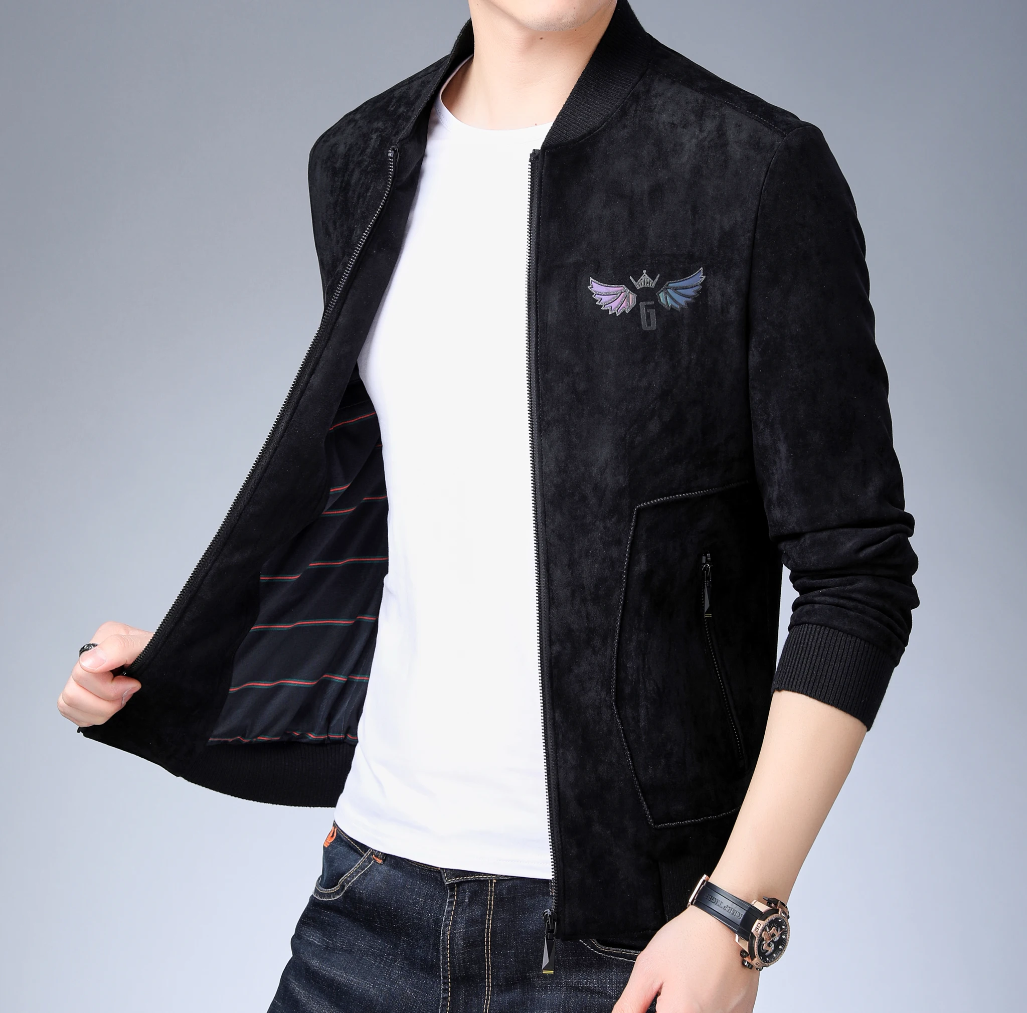 Куртка Moto Jacket Motorcycle для мужчин в стиле кэжуал, мотоциклетная, мужская мода, черная кожа с текстурой, длинный рукав, модель LXW19010.