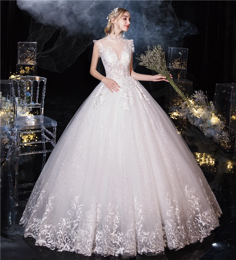 Женское винтажное свадебное платье кружевное без рукавов с рюшами и роскошной