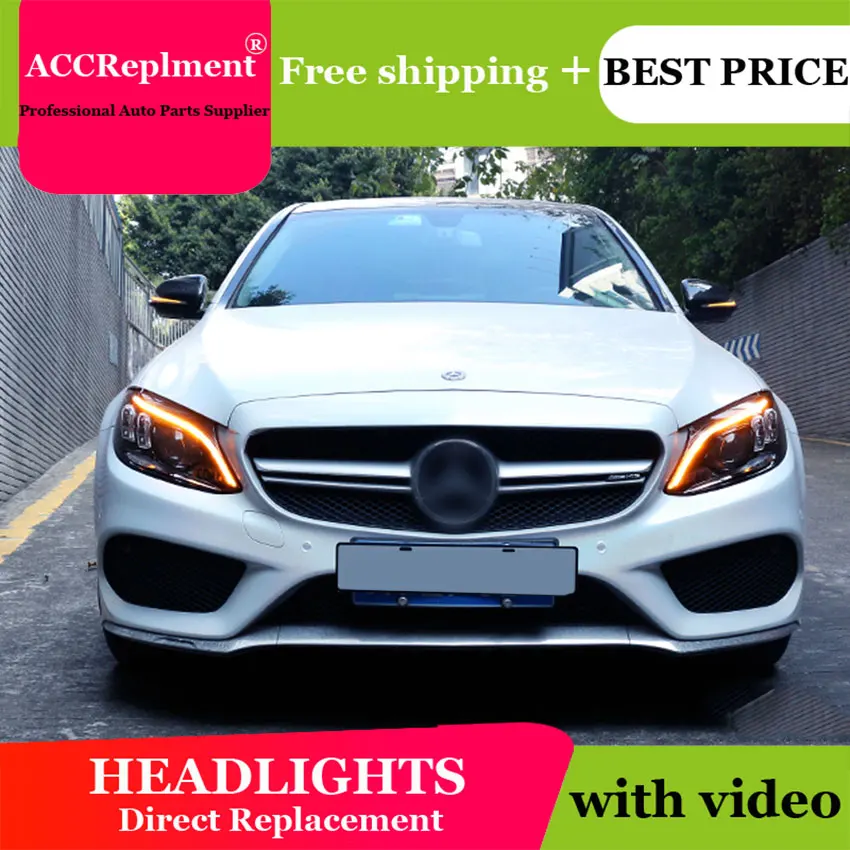 Автомобильный Стайлинг для Benz C класс W205 светодиодный фары 2015 2018 налобный фонарь