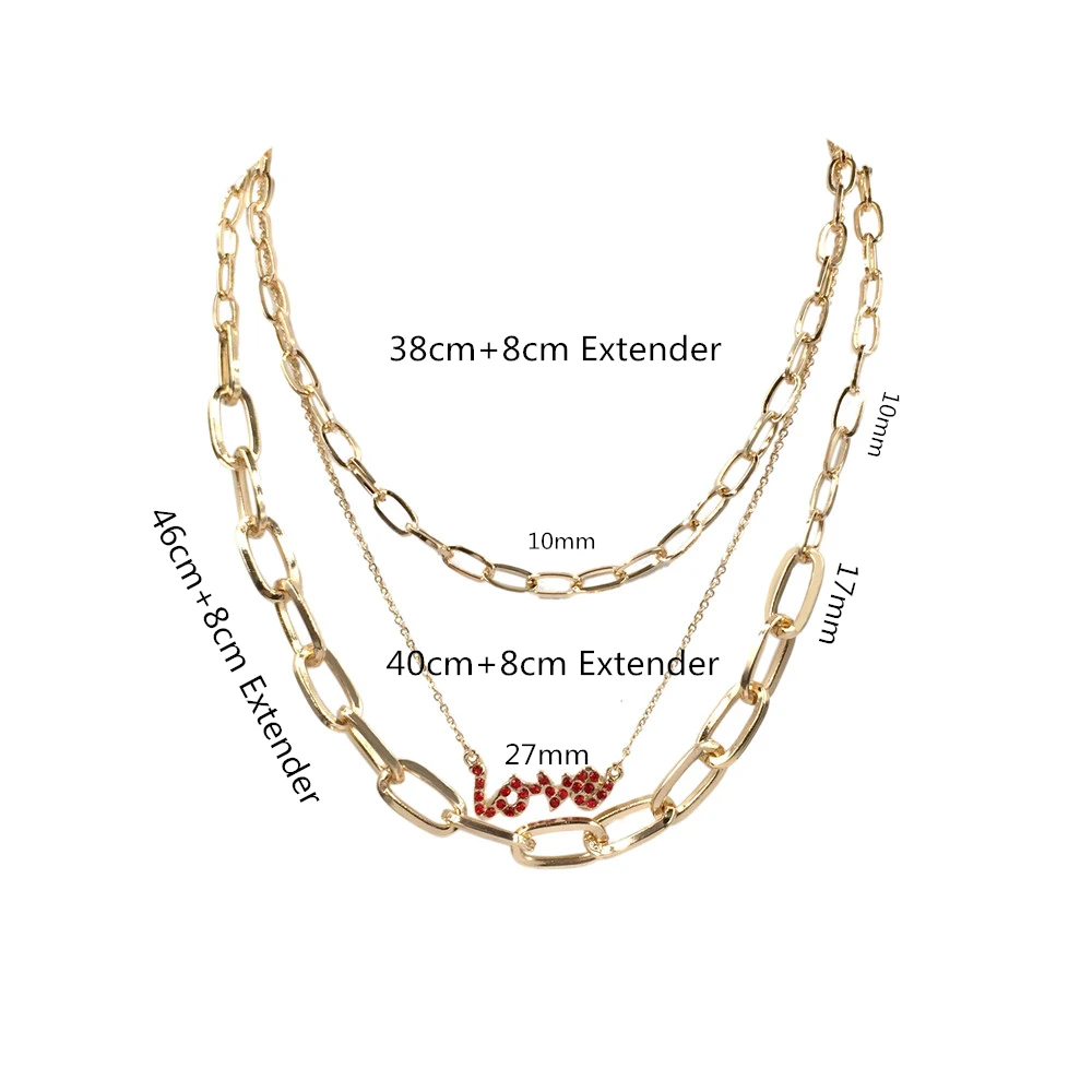 

New Style Love Letter Pendant Necklace Set Gold Color Various Size Linked Chain Noble Elegant Necklace For Women Separable