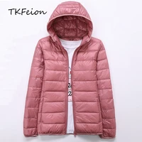 spring autumn womens jackets ultra thin and light fashion ladies casual down coats red pink black female hooded jacket coats 4xl