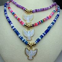natural mop pearl shell peace dove pendant necklace for women 2021 handmade bohemian soft pottery beads chain jewelry
