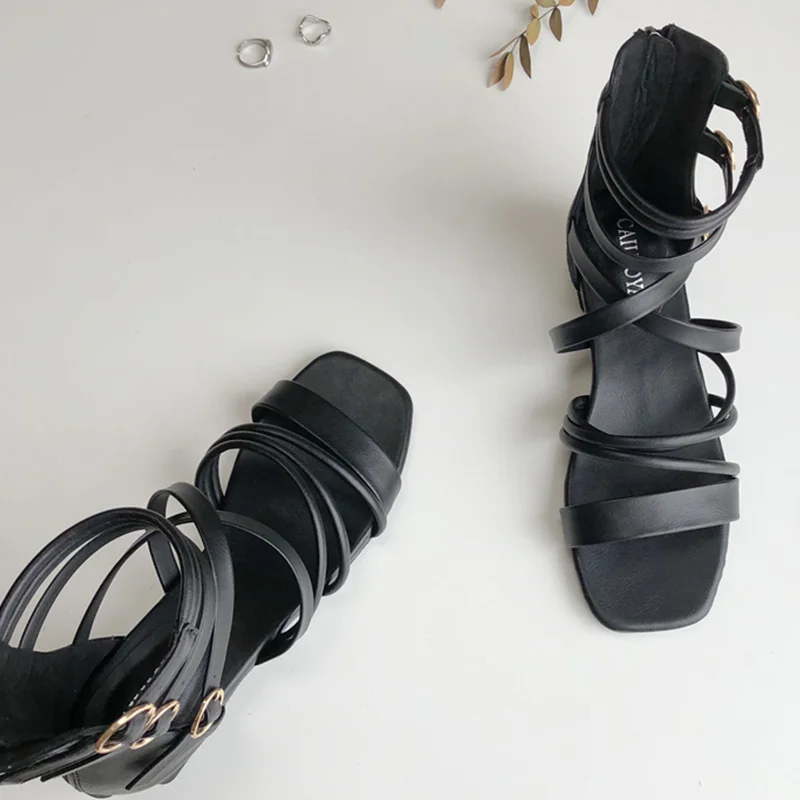 

Women Sandals 2021 Fashion Summer Square Heels Sandals Shoes Ladies Slides Pumps Lady Shoes Outside Woman High Heels Gladiator