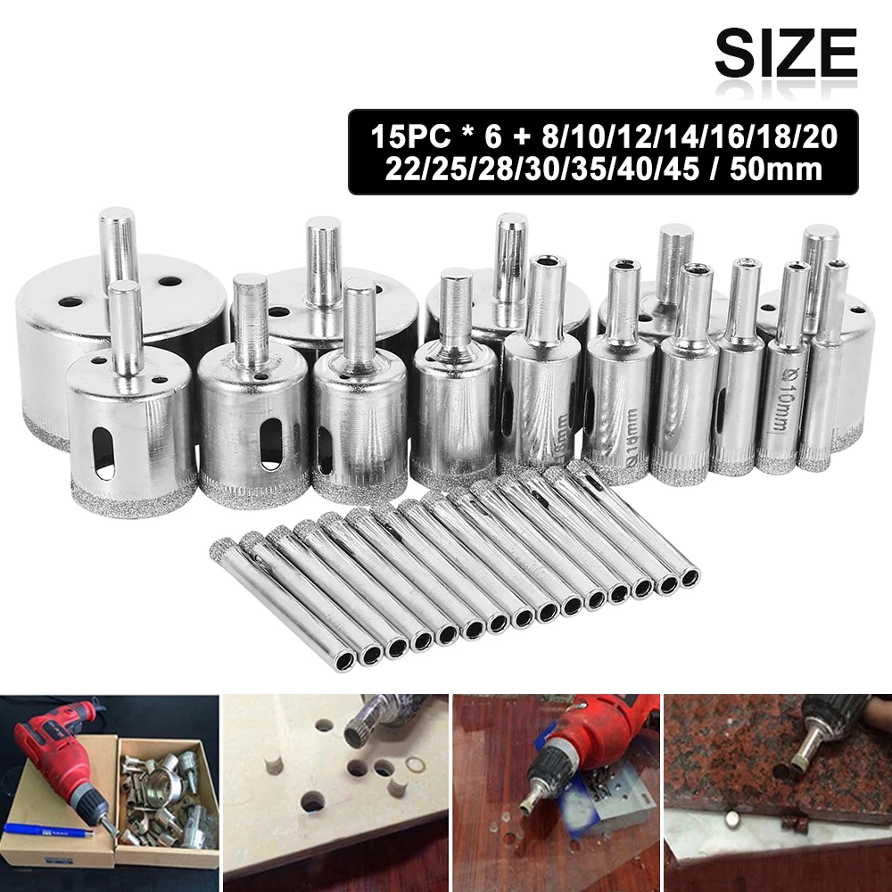 

5/10/15PCS Diamond Hole Saw Set Drill Bit Tool For Tiles Marble Glass Ceramic Hole Opener Power Tools Accessories 6mm-50mm