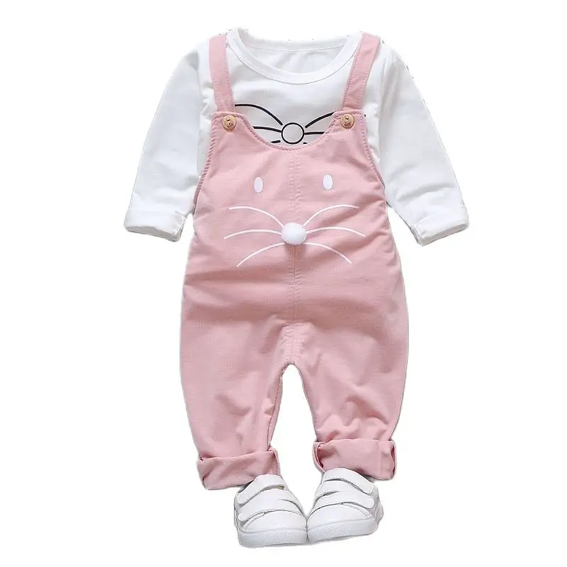 

Girls Clothing Sets Casual Cotton Full Sleeve Spring Sets For Girls Cat Baby Girl Clothes Shirt And Overalls 2Pcs Kids Suits