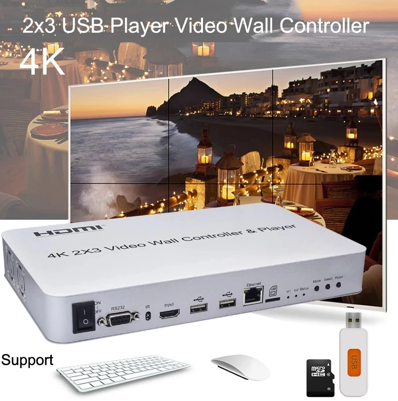 Kaufen 4K 3x3 HDMI Video Wand Controller SD Karte USB-Player RS232 Video Prozessor Splicer 2x2 2x3 2x4 1x4 4x2 Unterstützung Cascade 3x4 4x4