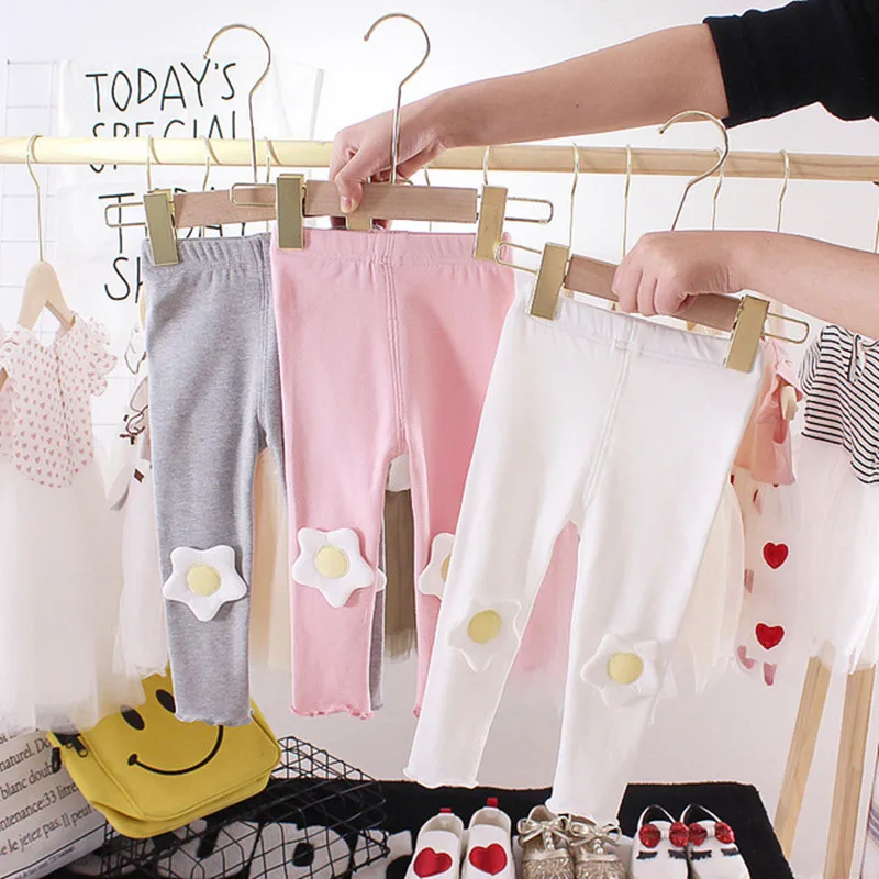 Леггинсы хлопковые для девочек тонкие мягкие однотонные штаны с цветочным