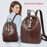 fashion real leather backpack genuine leather backpack female large capacity school bag simple shoulder bags for women mochila