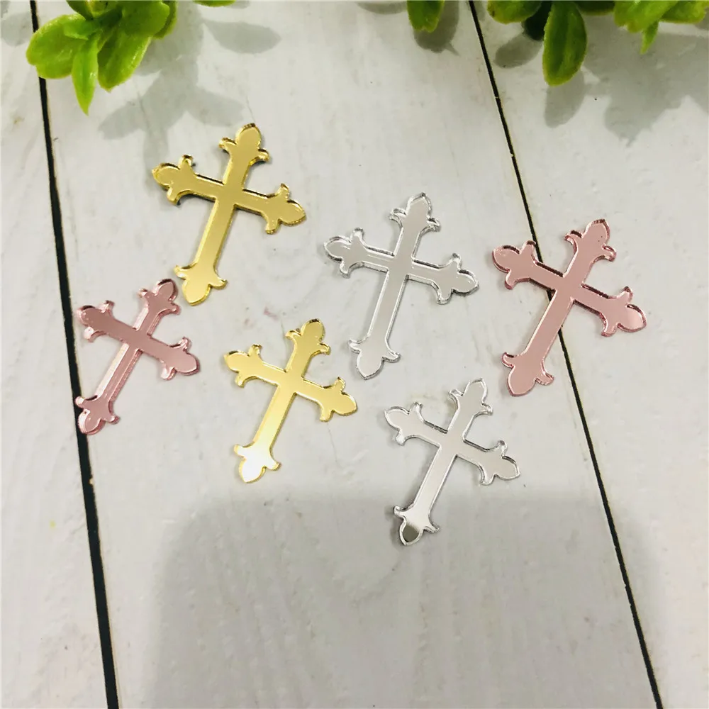 50pcs/lot Mirror Gold Rose Laser Cut Acrylic Cross Wedding Birthday Party Favors Unique Baby Shower Decors Baptism Gifts | Дом и сад