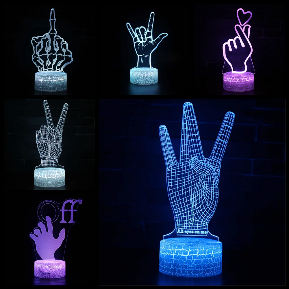 

Heart gesture I love you action LED night light home decoration color change color touch sensor cool birthday gift table 3D ligh