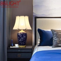 86light blue ceramic table lamps brass modern luxury fabric desk light home decorative for living room dining room bedroom
