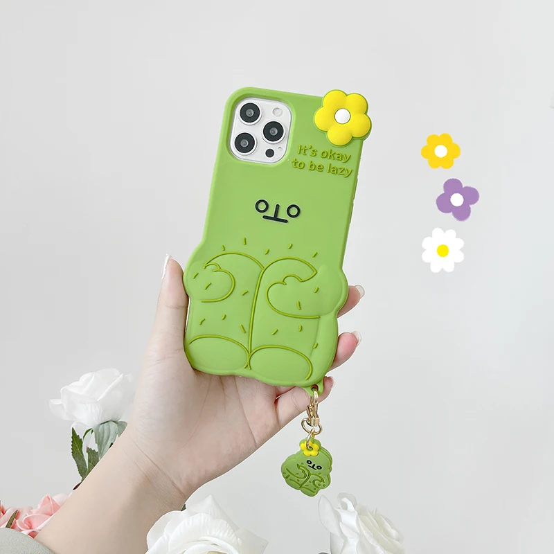 

Cute Cactus Phone Case For IPhone 11 12 Pro Max XR XS X 7 8 Plus With Ornaments Relax Silicone Phone Case