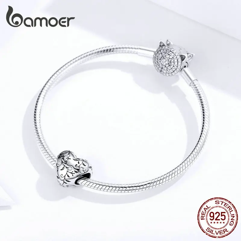 Bamoer, Европейский узор, сердце, бусины, шарм, серебро, 925,, пасторальный стиль, Ретро стиль, цветок, амулеты, ювелирное изделие, сделай сам,, новинка SCC1323