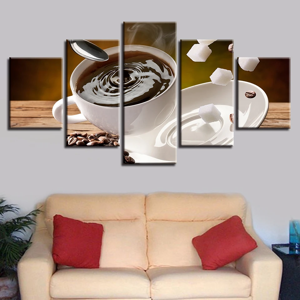 

Modular Canvas HD Prints Posters Home Decor Wall Art Pictures 5 Pieces Coffee with Sugar Art Paintings No Frame