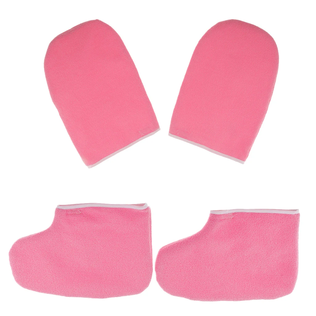 

Set of 2 Pairs Paraffin Hand Foot Spa Wax Moisturizing Gloves Mitts Booties Kit Pink