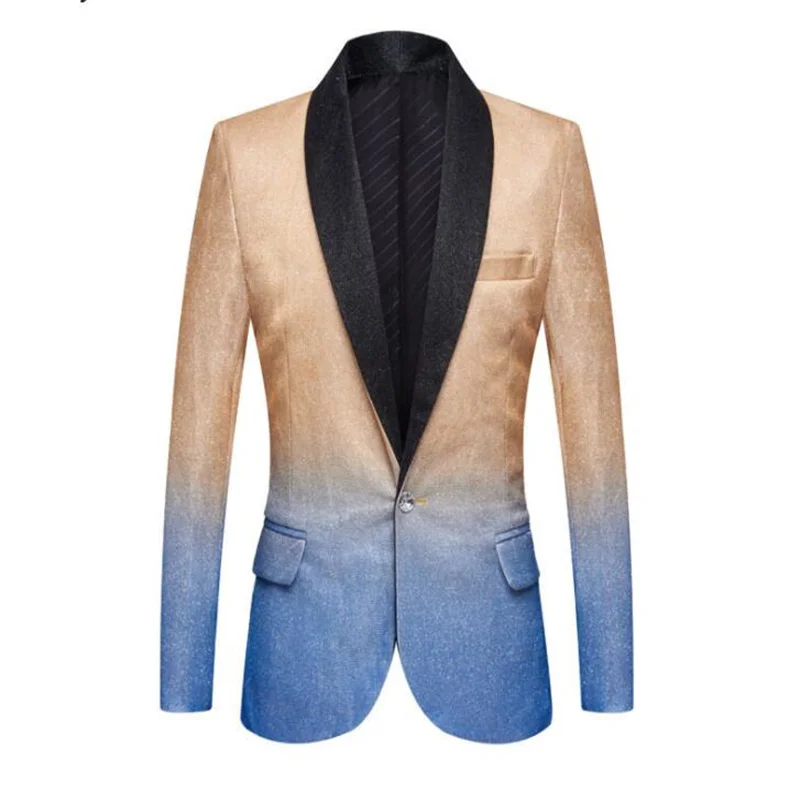 Men's gradient color suit jacket European and American singer stage performance host gold powder one button костюм мужской