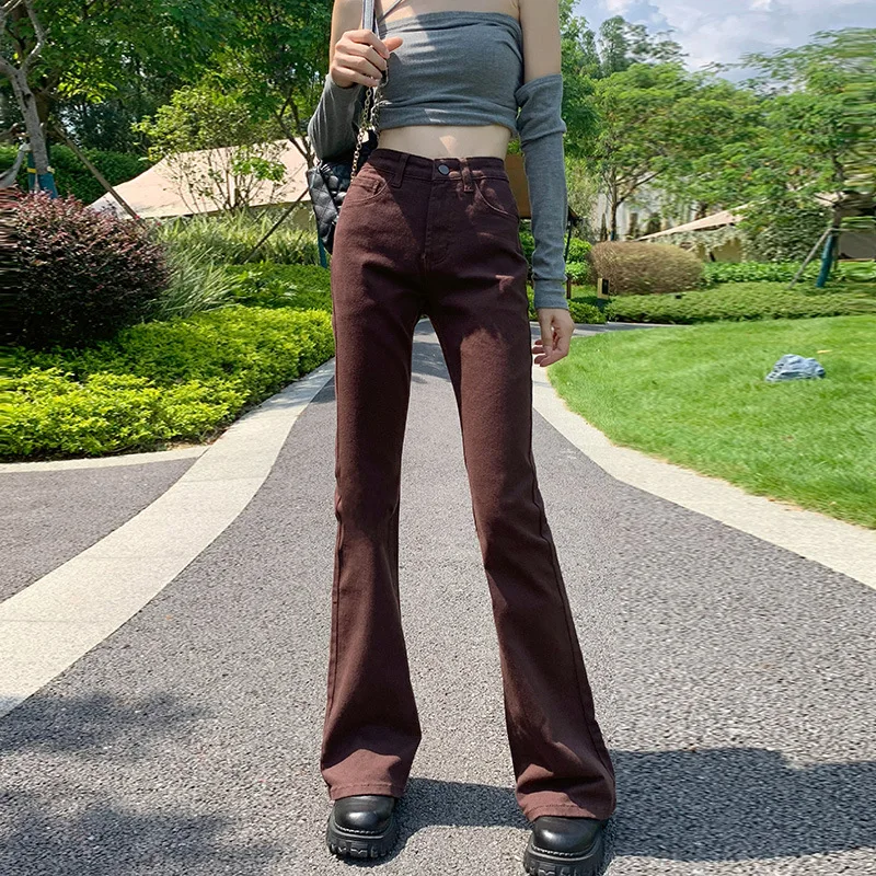 

CGC 2021 Fashion All-match High Waist Woman's Jeans Chic Slim Denim Flared Pants Female Cotton Wide Leg Baggy Jeans Streetwear