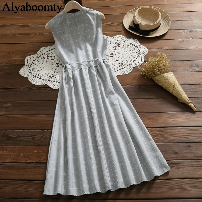 Женский Длинный клетчатый сарафан в Корейском стиле повседневное элегантное