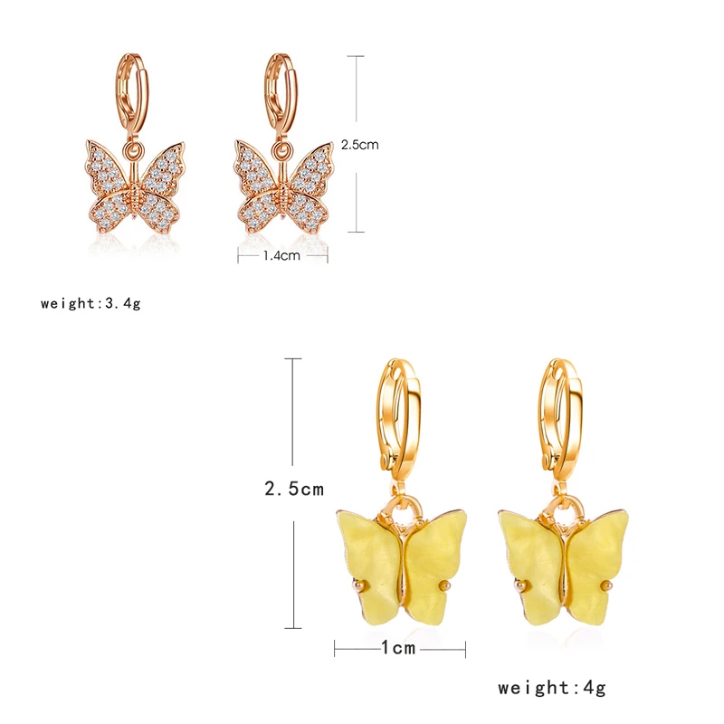 

New women's earrings fashion zircon butterfly dangle earrings for women animal sweet colorful drop earrings girls jewelry