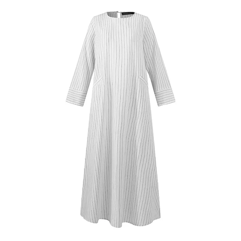 

Turkey Plus Size Women Muslim Dress Moroccan Kaftan Long Sleeve Striped Maxi Long Vestidos Autumn Islamic Eid Mubarak Abaya Robe
