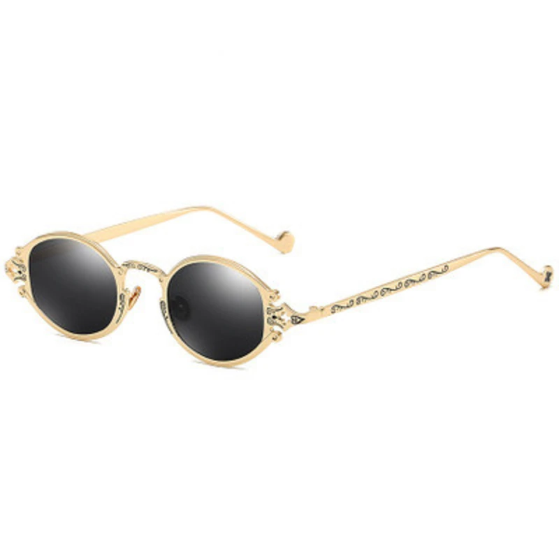 

Steampunk Round Polarized Sunglasses Men Vintage Metal Frame Sun Glasses Women Retro Gothic Oval Carved Shade For Ladies UV400