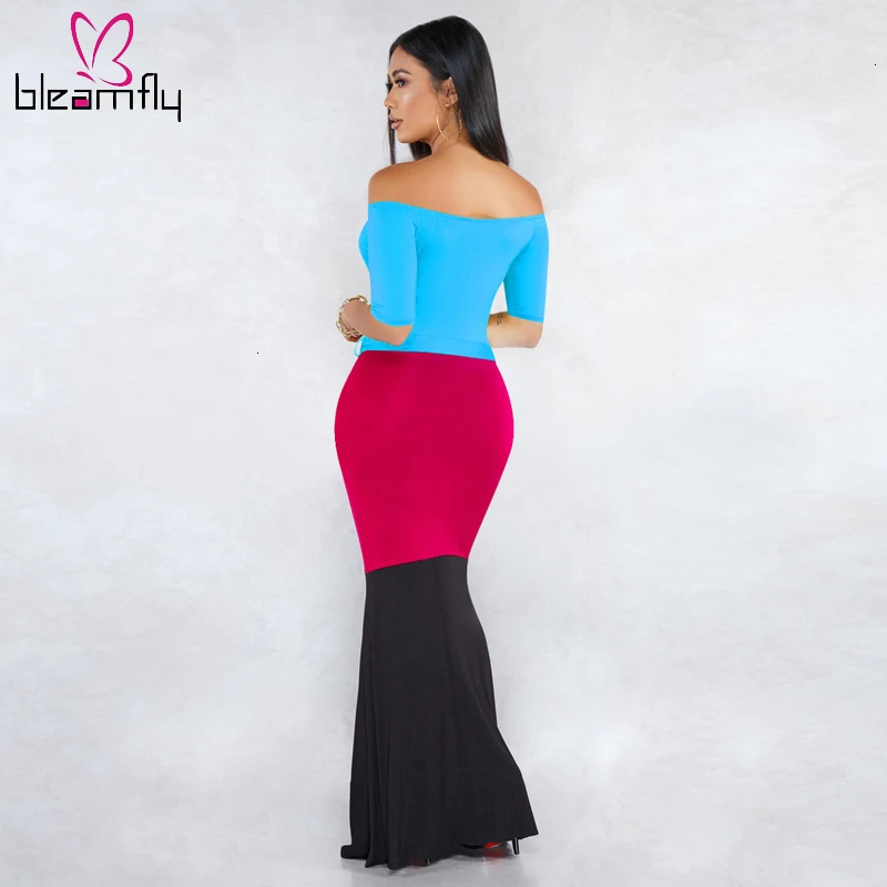 Сексуальное длинное платье макси с цветными блоками без бретелек Женская