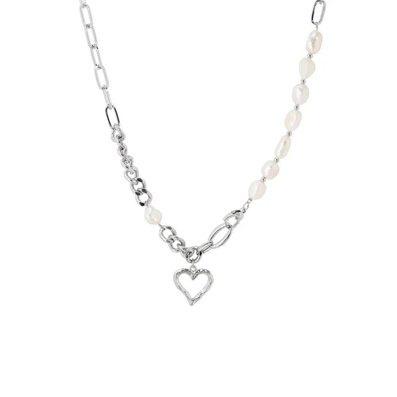 European Fashion Pearl Chain Splicing Necklace Female Alloy Real Gold Plating Jewelry Hip Hop Cross Heart Pendant | Украшения и