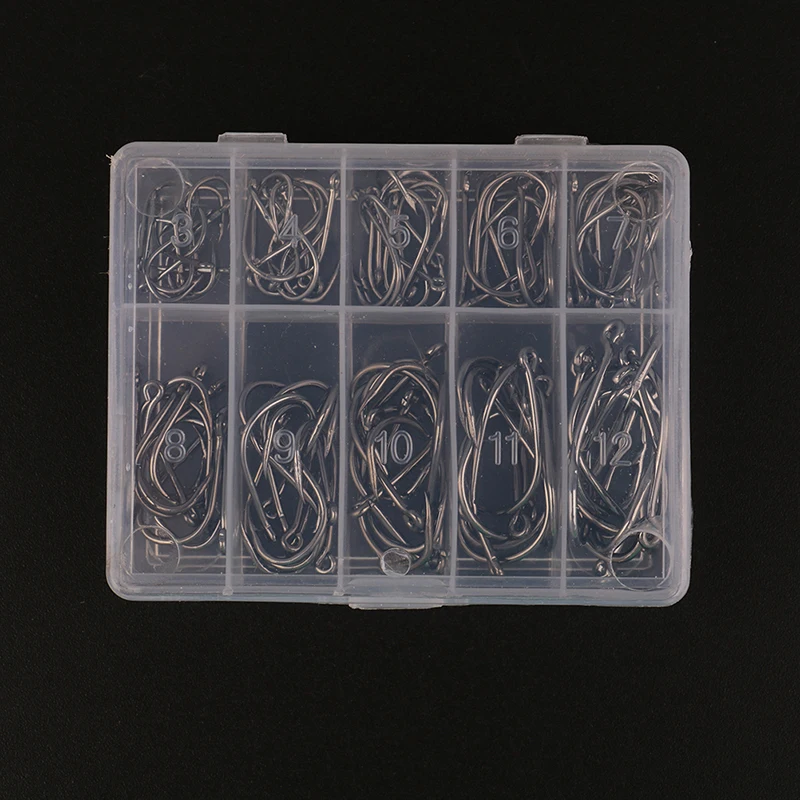 

100pcs/set mixed size #3~12 high carbon steel carp hole fishing hooks pack