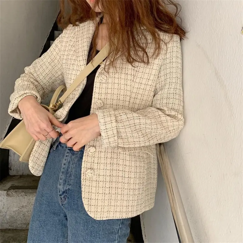 Женский Повседневный клетчатый Блейзер Alien Kitty винтажный офисный свободный