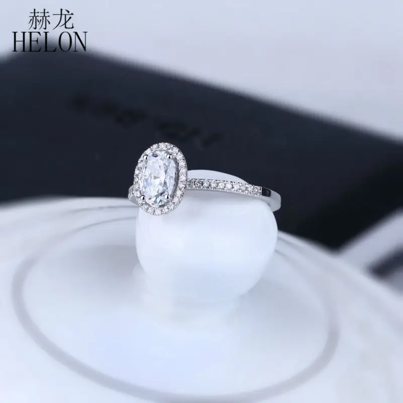 

HELON 1ct VVS/DEF Moissanite Rings Solid 10k White Gold Oval 7x5mm Lab Grown Diamond Wedding Ring For Women Trendy Jewelry Gift