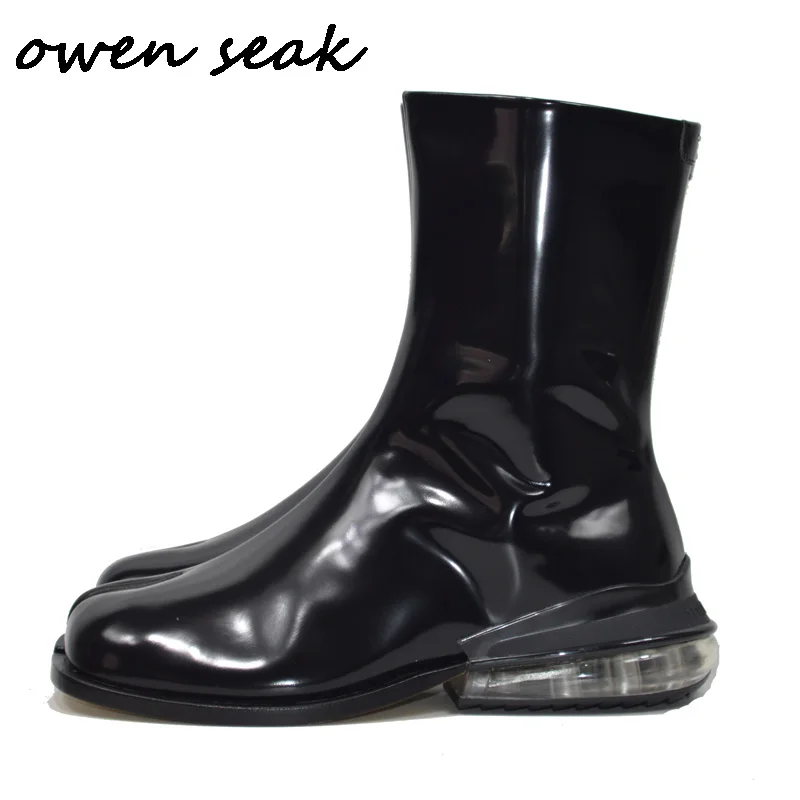 

Owen Seak Men Shoes High Ankle Luxury Trainers Genuine Leather Winter Boots Casual Sneaker Flats Black White Shoes