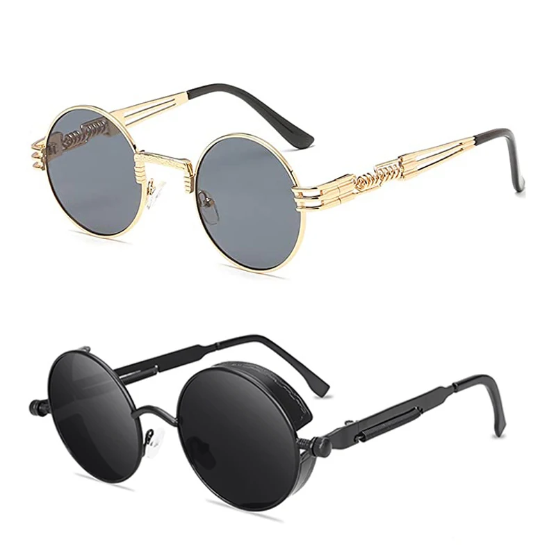 Солнцезащитные очки в стиле стимпанк женские металлические круглые винтажные