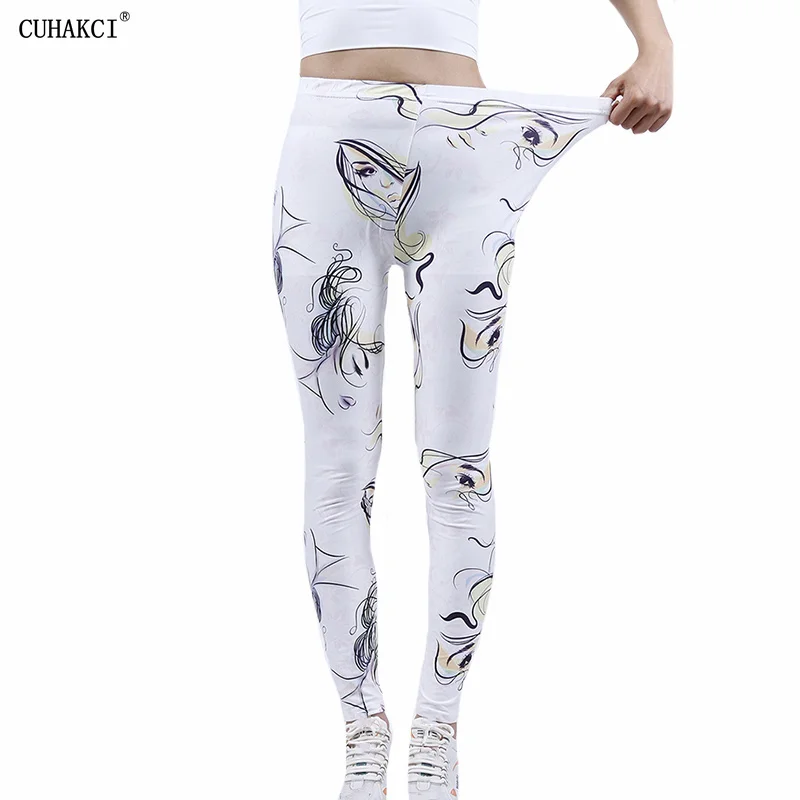 

CUHAKCI Fitness Sport Elastic Sportswear Leggins Sexy Woman White Face Eyes Print Push Up Workout Legging High Waist Dropship