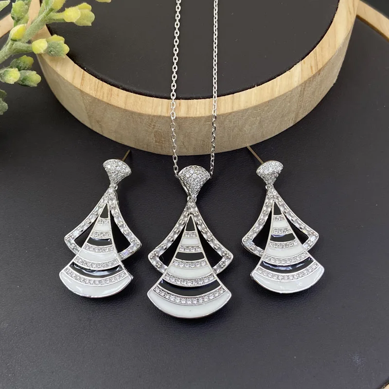 

Ожерелье и серьги женские, с цирконом, с инкрустацией маслом