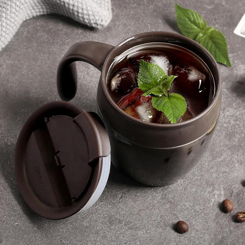 

Simple Stainless Steel Coffee Mugs Thermos Insulation Water Bottle Teacups Drinkware With Handle Lid Travel Tea Mug for Office