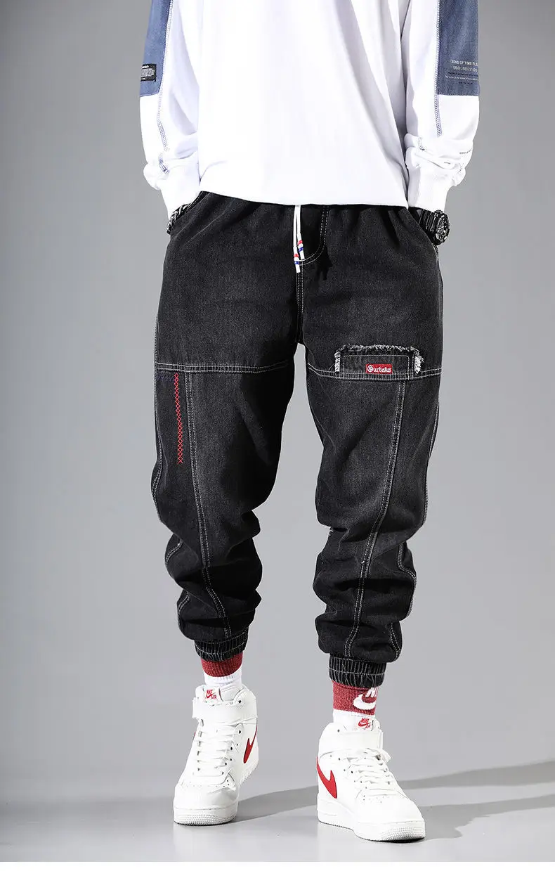 

2020 New Hip Hop Harem Jeans Pants Men Loose Joggers Denim Casual Sweatpants Korea Ankle Length Trousers Streetwear