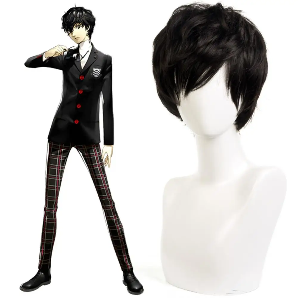 

Persona 5 joker cosplay short black hair synthetic cosplay wig for unisex Halloween Party anti-wrinkle curly hair cosplay