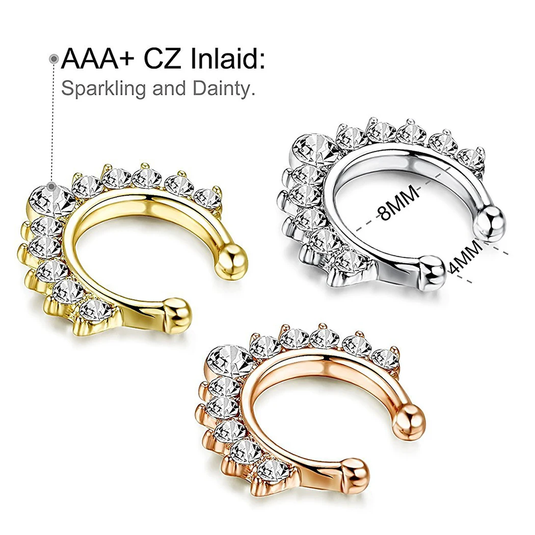 Кольцо для носа с кристаллами золотого и серебряного цвета круглая перегородка