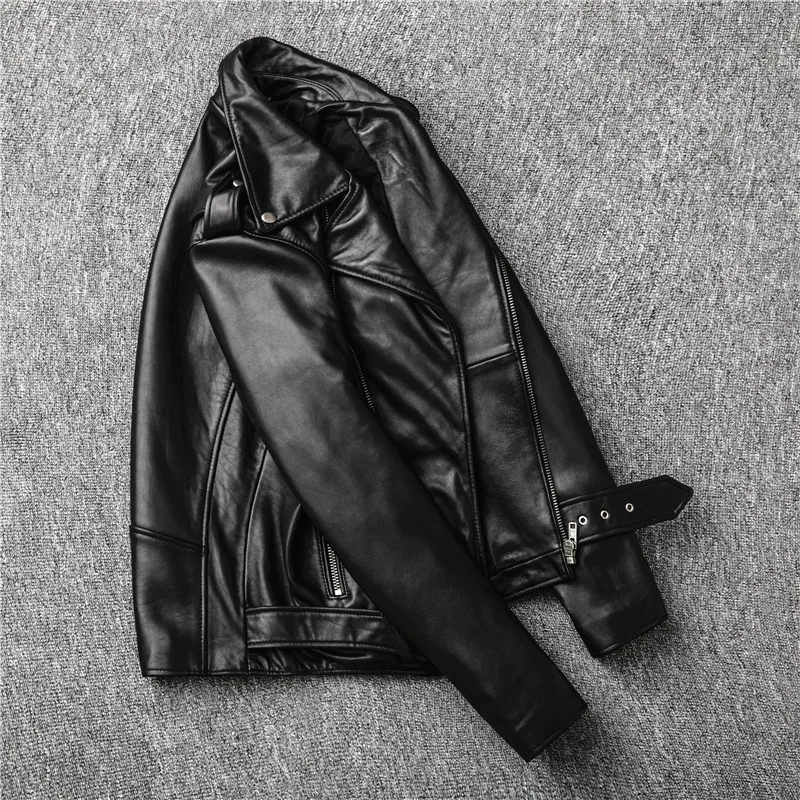 

Free delivery, sales! New leather jacket A sheepskin coat for a man riding a motorcycle. A large leather coat classical