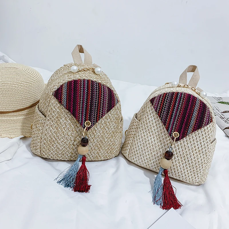 Многофункциональный соломенный рюкзак женский для путешествий винтажный