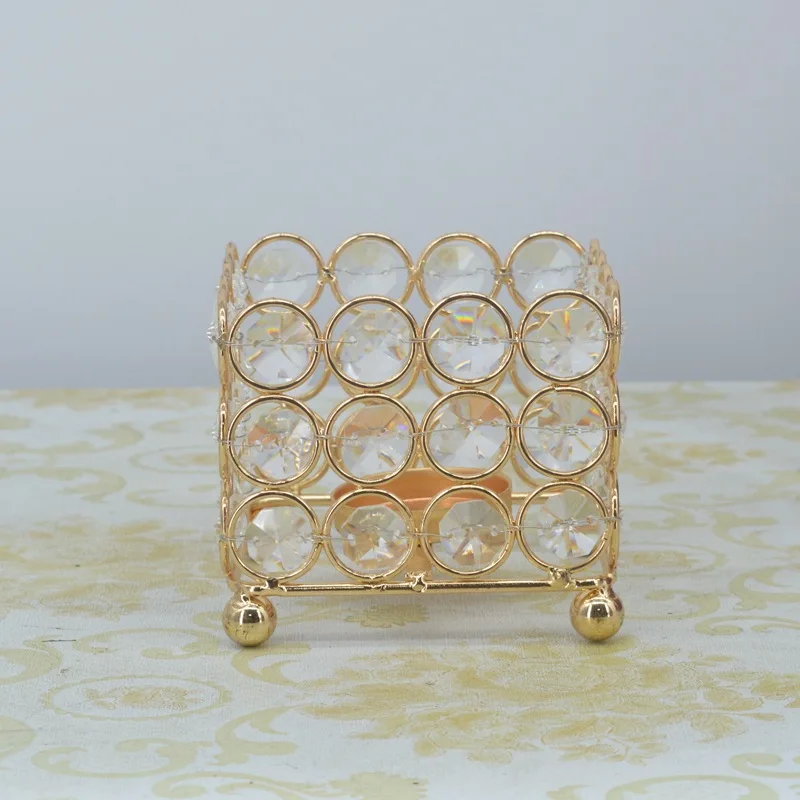 

Gold Color Metal Crystal Candlestick Table Craft Square Candle Holder Wedding Props Home Decoration
