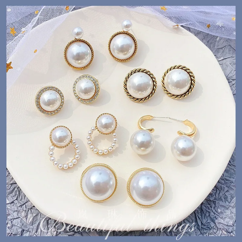 

Korean bride earrings, retro ladies temperament circle earrings, wedding accessories, exaggerated pearl earrings,women's jewelry