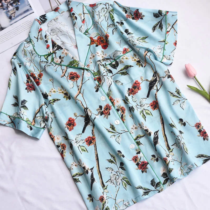 Women's Sleep & Lounge Summer 100% silk Pajama Sets woman 	T8152
