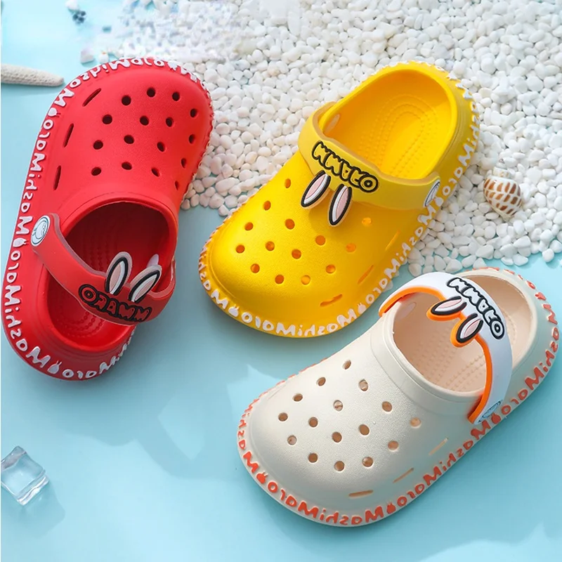

Summer Rabbit Children Sandals For Girls Yellow Cute Croc Slippers Garden Shoes For Boys Anti Slip Hole Shoes Kids Beach Shoes