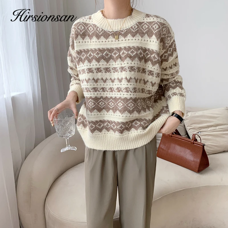 

Hirsionsan Elegant Cashmere Winter Sweaters Women Korean Loose Female Christmas Knitwear Pullovers Female Soft Warm Basic Jumper