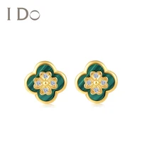 i do clover series 18k gold studs genuine diamond gem setting earrings fine jewelry for women green flower shape love lucky gift