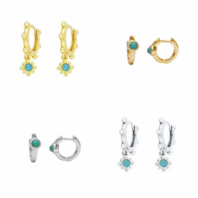 

Aide 925 Sterling Silver Jewelry Bling Turquoise INS Hoops Earring Bohemia Fine Earrings For Women Circle Pendientes Brincos