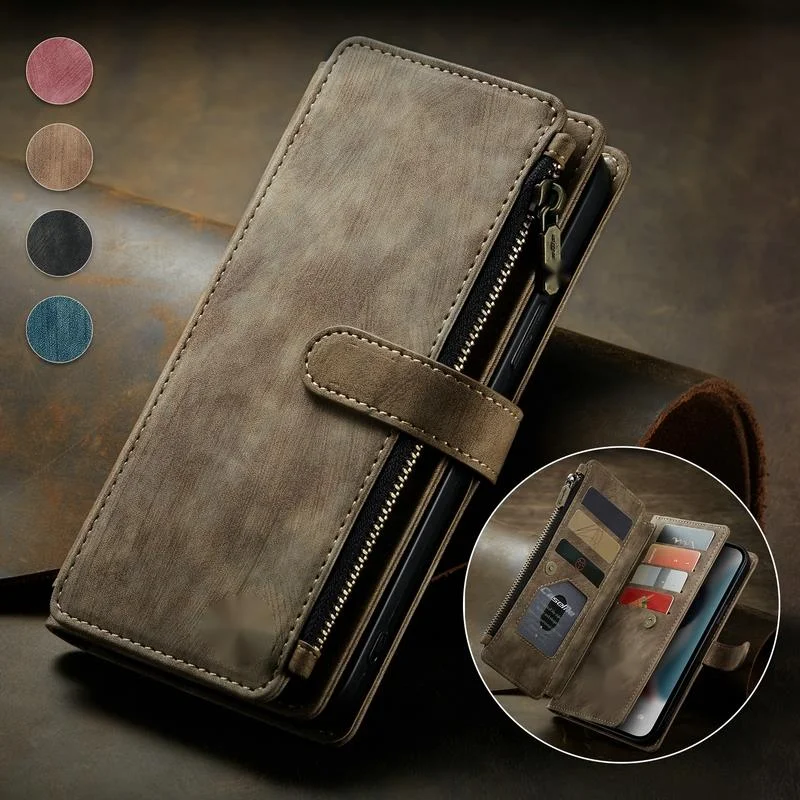 

Leather Case For iPhone13 12 Min Xs Xr Xs Max Zipper Card Slot Wallet Book For iPhone 13 Pro X 7 8 6 6s Plus Cover